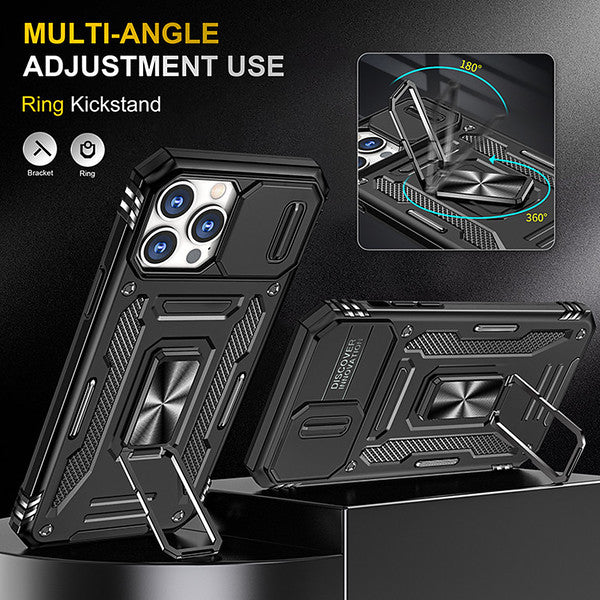 For Samsung Galaxy Z Fold 7 Hybrid Magnetic Ring Stand Case with Slide Camera Lens Protection, TPU Rubber Shockproof Case Cover