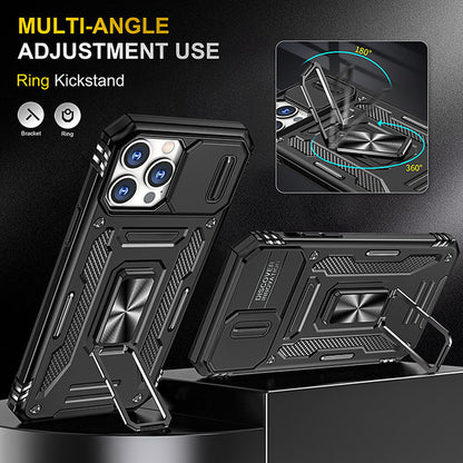 For Samsung Galaxy Z Fold 7 Hybrid Magnetic Ring Stand Case with Slide Camera Lens Protection, TPU Rubber Shockproof Case Cover