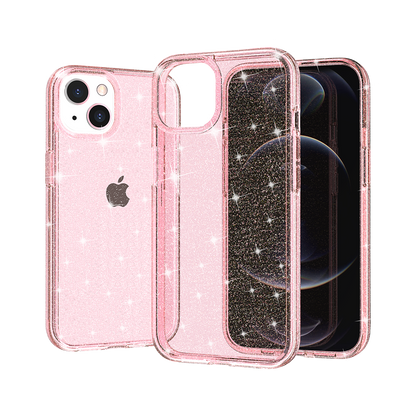 For Samsung Galaxy A16 5G Transparent Glitter Shiny Sparkle Bling TPU Rubber Hard Back Hybrid Frame Shockproof Case Cover Pink