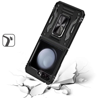 For Samsung Galaxy Z Flip 7 FE Tough Hybrid Case with Movable Camera Window & Metal Ring Stand Shockproof Case Cover