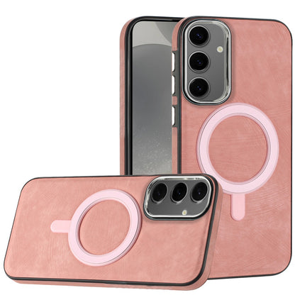 For Samsung Galaxy S25+ /S25 Plus /S24+ Plus Fashion PU Vegan Leather Chrome Edge Hybrid, MagSafe Compatible, Durable TPU Hard PC Case Cover