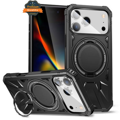 For Apple iPhone 17 Pro Tough Shockproof Hybrid Magnetic Large Rotating Ring Stand Compatible with MagSafe Case Cover
