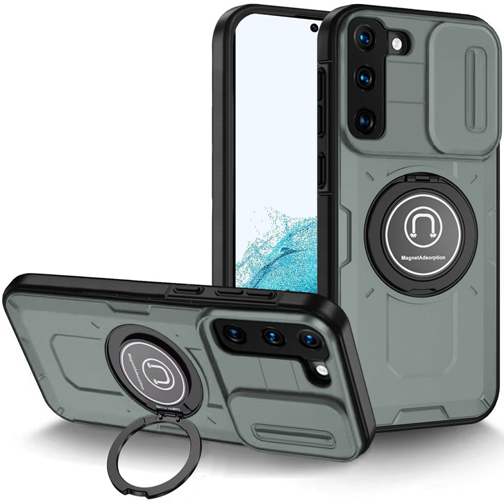For Samsung Galaxy S22 Build in Invisible Magnetic Ring Stand with Slide Camera Protector, fit Magnetic Car Mount [Compatible with MagSafe] Case Cover