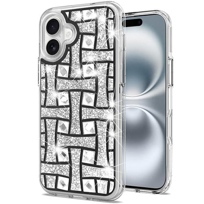 For Apple iPhone 16 (6.1") Sparkly 3D Design Diamond Shockproof Protective Bling Rhinestone Hybrid Skin PC + TPU Case Cover