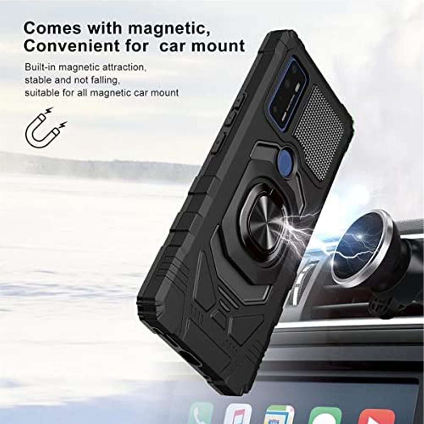 For Gabb Phone 4 Pro Hybrid Magnetic Car Mount Ring Kickstand Stand Holder Full-Body Armor Protective [Military Grade] Case Cover