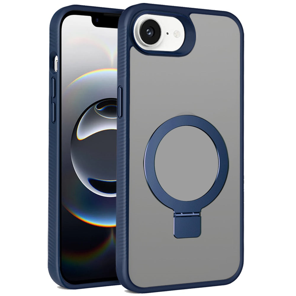 For Apple iPhone 16e Magnetic Circle Kickstand with MagSafe Compatibility, Matte Skin, Rugged Bumper, and Ring Holder Case Cover