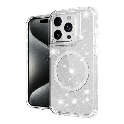 For Apple iPhone 14 / iPhone 13 (6.1") Magnetic Ring Circle Glitter Bling Sparkle 3in1 Hybrid [Compatible with Magsafe] Clear Shockproof Case Cover