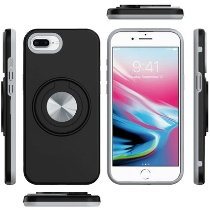 For Apple iPhone 8 Plus /7 Plus Metal Matte Hybrid with Invisible Rotational Ring Stand, Car Mount Friendly, Military Grade Slim Fit Sturdy Case Cover