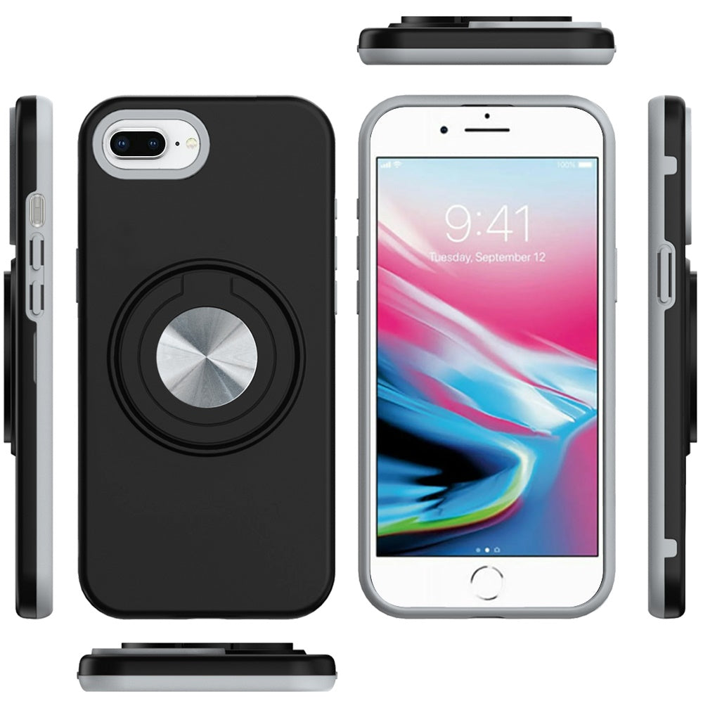 For Apple iPhone SE 3 (2022) SE/8/7 Metal Matte Hybrid with Invisible Rotational Ring Stand, Car Mount Friendly, Military Grade Slim Fit Sturdy Case Cover