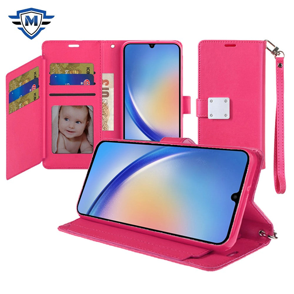 For Apple iPhone 16 Pro (6.3") Premium Leather Wallet with Credit Card ID Slots Cash Holder Duo Flip Pouch Stand and Strap Case Cover