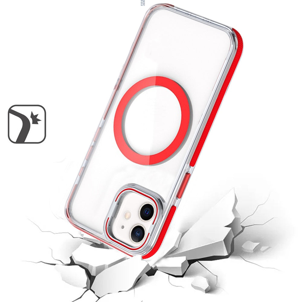 For Samsung Galaxy A17 5G Hybrid Clear Back Case with Invisible Camera Bracket Stand, MagSafe Magnetic Circle, Shockproof Color Frame Case Cover Red
