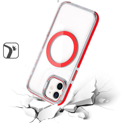 For Samsung Galaxy A17 5G Hybrid Clear Back Case with Invisible Camera Bracket Stand, MagSafe Magnetic Circle, Shockproof Color Frame Case Cover Red