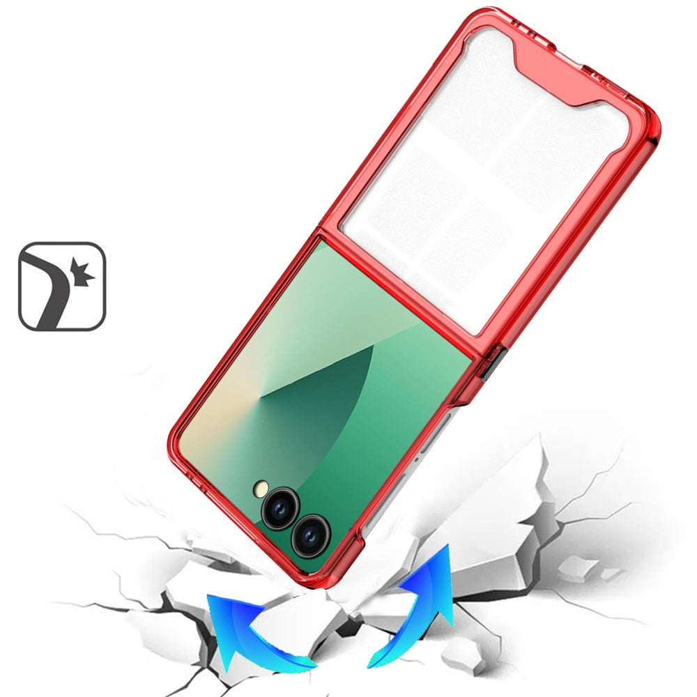 For Samsung Galaxy Z Flip 7 FE Transparent Hybrid Shockproof Hard PC Slim Durable TPU Bumper Protection Case Cover Red