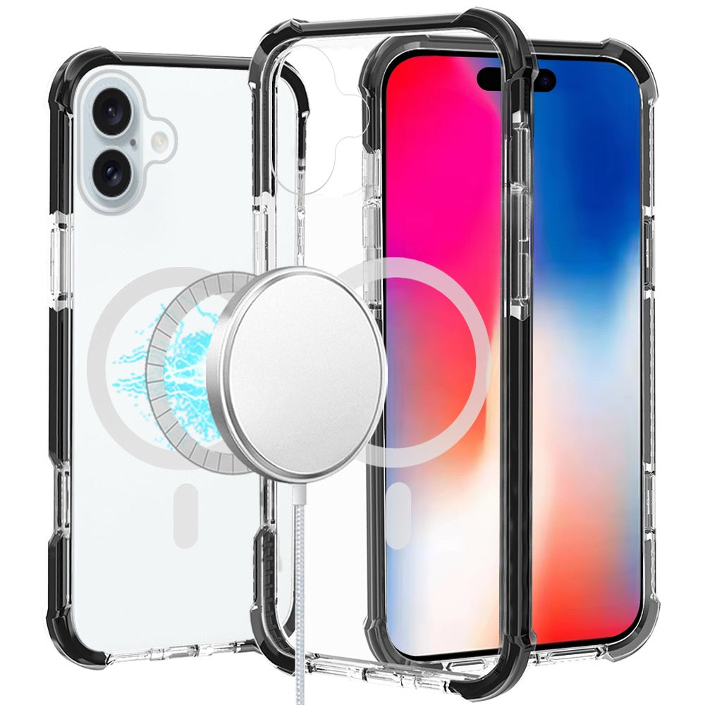 For Apple iPhone 16e Magnetic Acrylic Case Transparent Back, Rugged Colorful Frame, Shockproof Hybrid, MagSafe Compatible Case Cover