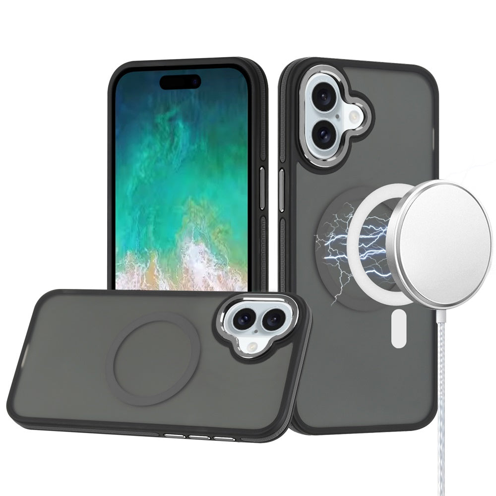 For Apple iPhone 16 Pro (6.3") Frosted Translucent Back Hybrid with Magnetic Circle MagSafe Compatible, Military Grade Shockproof Case Cover