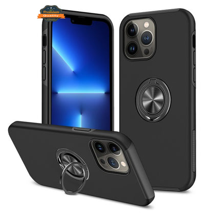 For Samsung Galaxy A03S Military Grade Hybrid Case with Flat Metal Ring 360° Rotation Kickstand, Slim Fit Back Hard PC Case Cover Black