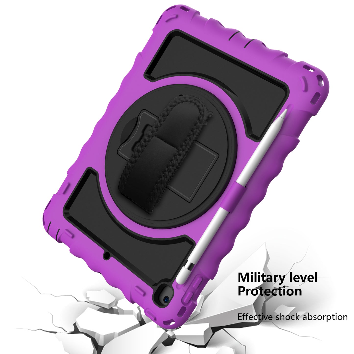 For Hybrid 3in1 Armor Rugged with Built-in Kickstand 360° Rotatable Stand & Shoulder Hand Strap Corner Shockproof Purple Tablet Case Cover