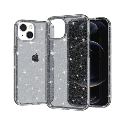 For Samsung Galaxy A16 5G Transparent Glitter Shiny Sparkle Bling TPU Rubber Hard Back Hybrid Frame Shockproof Case Cover Gray Smoke