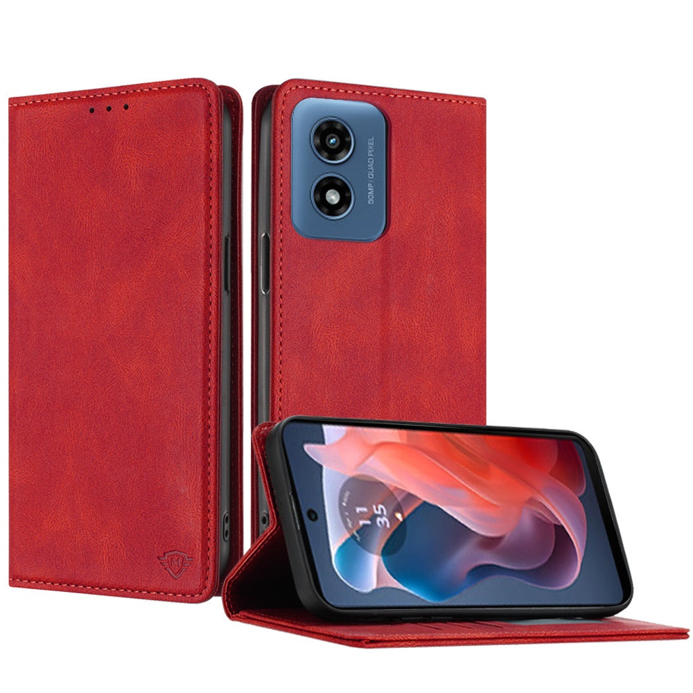 For Apple iPhone 16 (6.1") Premium Wallet PU Vegan Leather ID Credit Card Slot Money Holder with Magnetic Closure Pouch Flip Case Cover Red