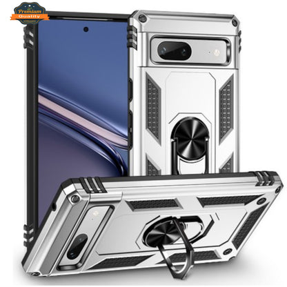 For Google Pixel 9 /9 Pro (6.3") Shockproof Hybrid Dual Layer PC TPU with Ring Stand Metal Kickstand Heavy Duty Armor Shell Case Cover