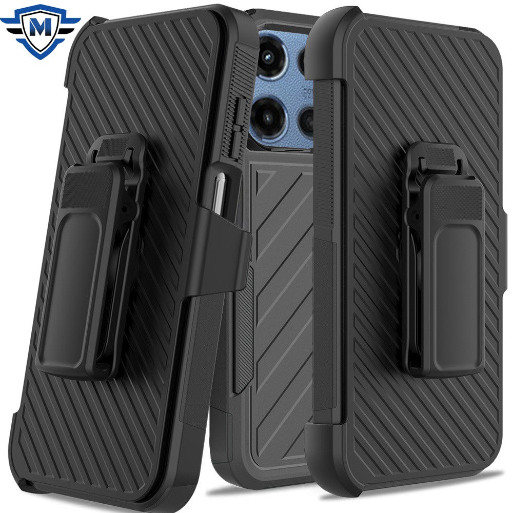 For Motorola Moto G 5G /Moto G 2025 Premium Tough Hybrid Case with Belt Clip Holster, Shockproof Rugged Design, Textured 2in1 Non-Slip Case Cover Black