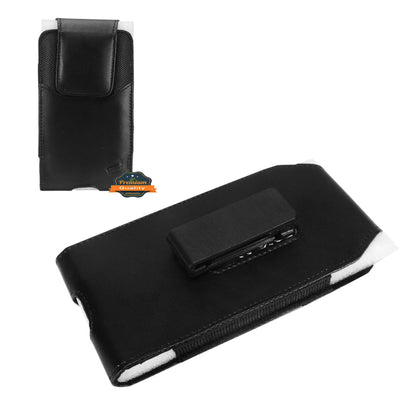 For Apple iPhone 16 (6.1") Vertical PU Leather Cell Phone Carrying Case Pouch with Belt Clip Holster Universal Phone Holder Waist Pouch [Black]