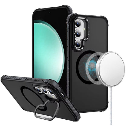 For Apple iPhone 16 Pro (6.3") Hybrid Metal Camera Stand Ring Sturdy, Compatible with MagSafe, Matte Hard TPU Colorful Edge Case Cover