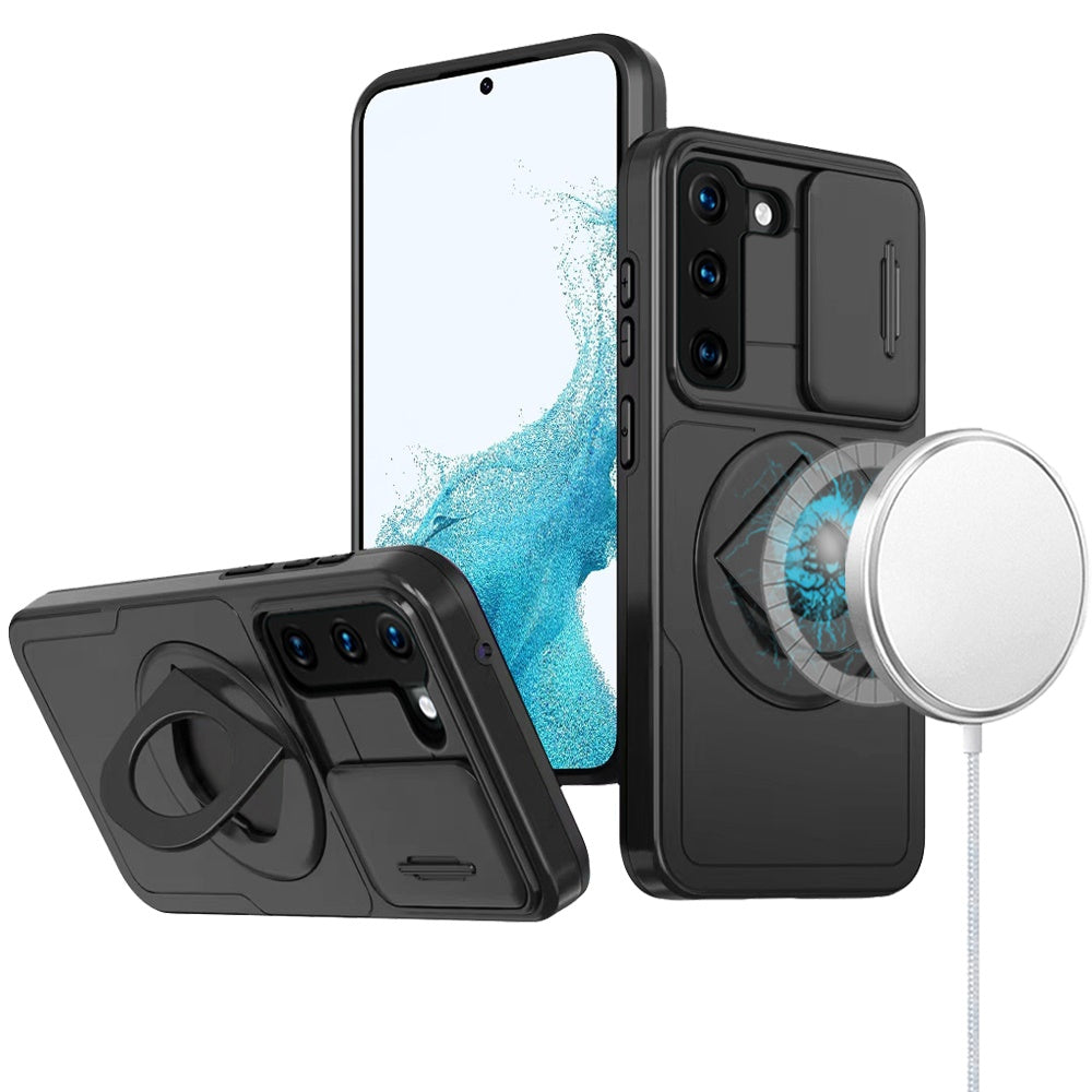 For Apple iPhone 15 Full Coverage with Camera Window, Magnetic Circle, Rotatable Ring Stand, MagSafe Compatible, Shockproof Hybrid Protectiv Case Cover