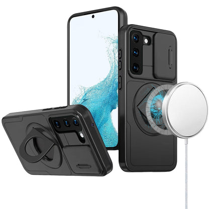 For Apple iPhone 15 Pro Max Full Coverage with Camera Window, Magnetic Circle, Rotatable Ring Stand, MagSafe Compatible, Shockproof Hybrid Protectiv Case Cover