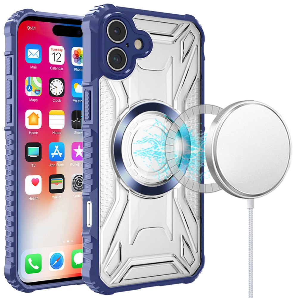 For Apple iPhone 16 Pro (6.3") MagSafe Compatible Pattern Clear Transparent Rugged Hybrid Magnetic TPU Shockproof Armor Case Cover