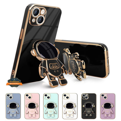 For Apple iPhone 15 Pro (6.1") Astronaut Hidden Stand Holder Plating Hybrid Electroplated Bumper Shockproof Armor  Phone Case Cover