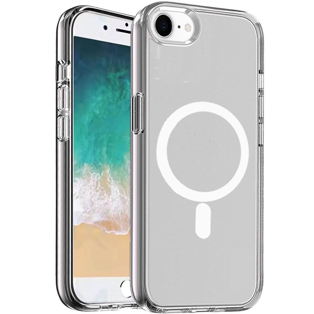 For Apple iPhone SE 4 MagSafe Compatible Transparent Shock Absorption TPU Rubber Hybrid Protective [Magnetic Circle] Case Cover