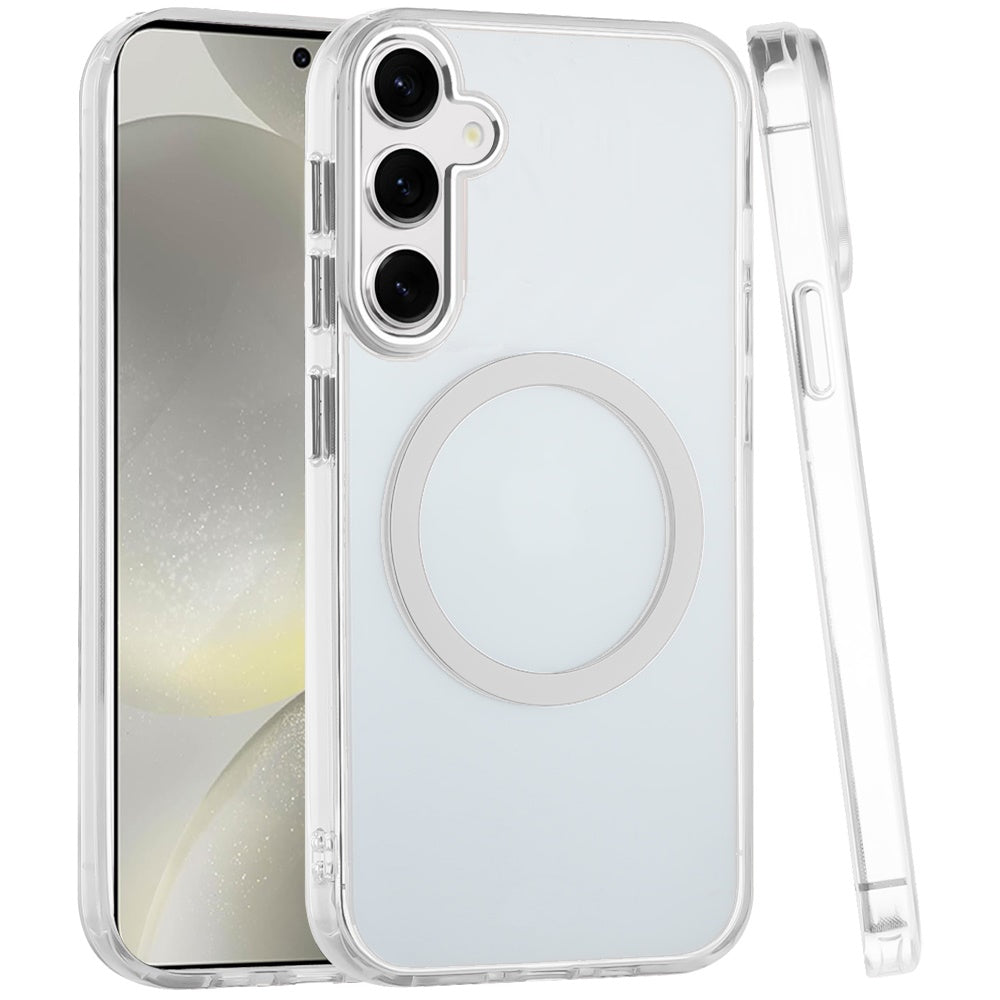 For Samsung Galaxy A17 5G Transparent Back Hybrid Case - Magnetic Circle, Color Frame, Metal Buttons, MagSafe Compatible Case Cover