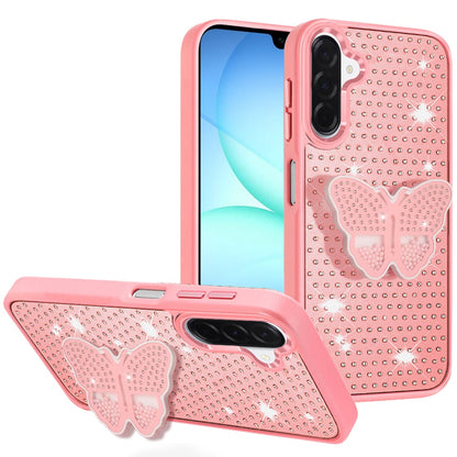 For Samsung Galaxy S25 Fan Edition /Galaxy S25 FE Butterfly Moveable Grip 3D Pop Stand Full Diamond Bling Sparkling TPU Fashion Hybrid Case Cover