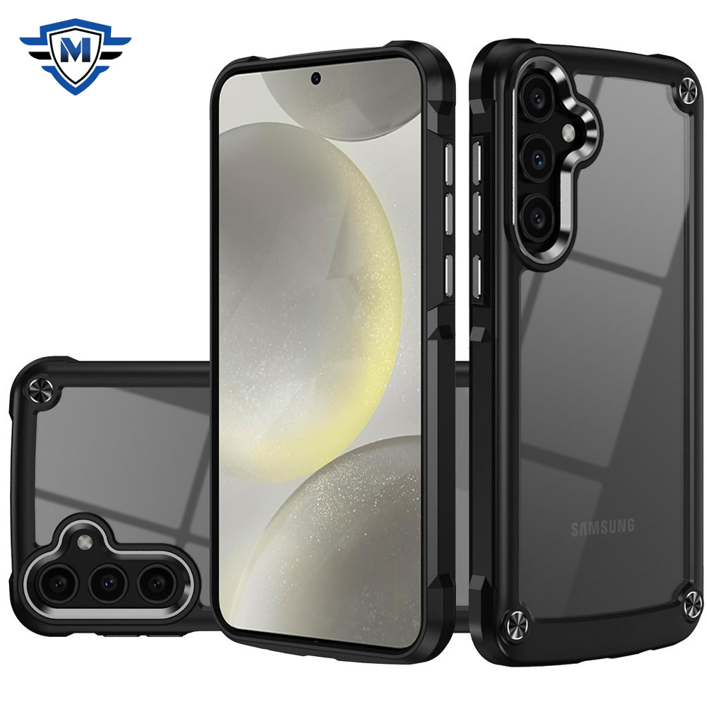 For Samsung Galaxy S25+ /S25 Plus /S24+ Plus Premium Hybrid Transparent Rubber with Metal Buttons & Camera Edges, Hard TPU Frame Corner Bumper Case Cover