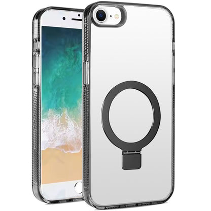 For Apple iPhone 16e Transparent Magnetic Ring Circle Stand with MagSafe Compatible Hybrid Dotted Edged Hard PC Shockproof Case Cover