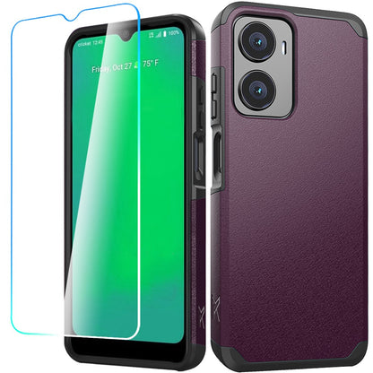 For Cricket Magic 2 5G (2024, 2nd Version) Tough Shock Absorption Hybrid Dual Layer Hard PC Rubberized TPU Rubber + Screen Protector Case Cover