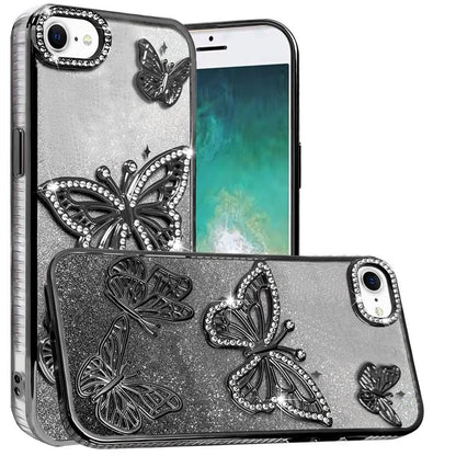 For Apple iPhone 16e Luxury Butterfly Sparkle Glitter Diamond Crystal Rhinestone Shimmer Bling Plating Thick TPU Hard PC Case Cover