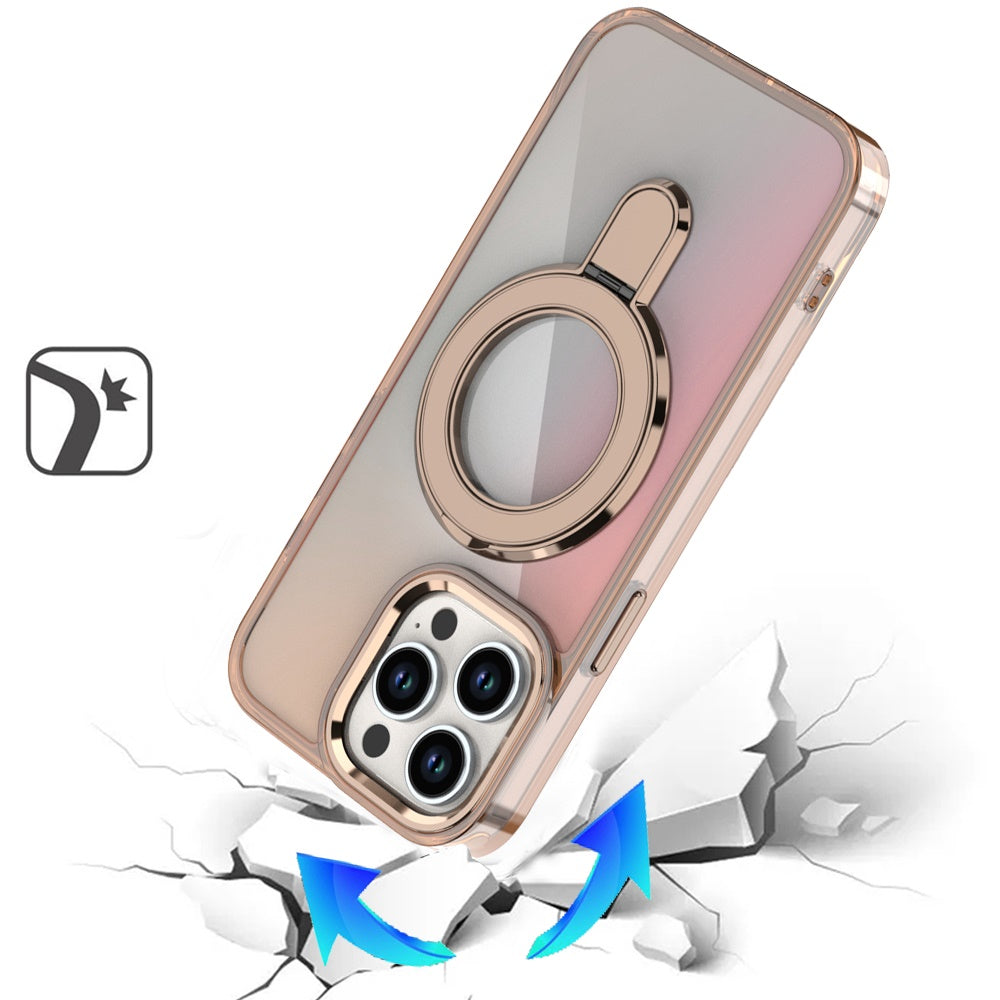 For Apple iPhone 13 Pro Max Chrome Hybrid with Rotating Magnetic Circle Ring Stand, Slim Shockproof Hybrid Case Cover