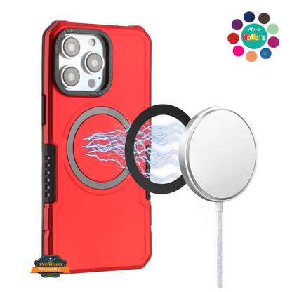 For Apple iPhone 16 (6.1") Hybrid Armor Grip Metal Ring Compatible with MagSafe [Magnetic Circle] Wireless Charging Shockproof Case Cover