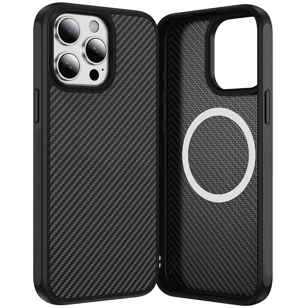 For Apple iPhone 14 Pro Max Carbon Fiber Design with Magnetic HQ 2.0mm Thick Hybrid Shockproof Rubber Hard PC Case Cover Black
