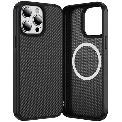 For Apple iPhone 13 Pro Max Carbon Fiber Design with Magnetic HQ 2.0mm Thick Hybrid Shockproof Rubber Hard PC Case Cover Black