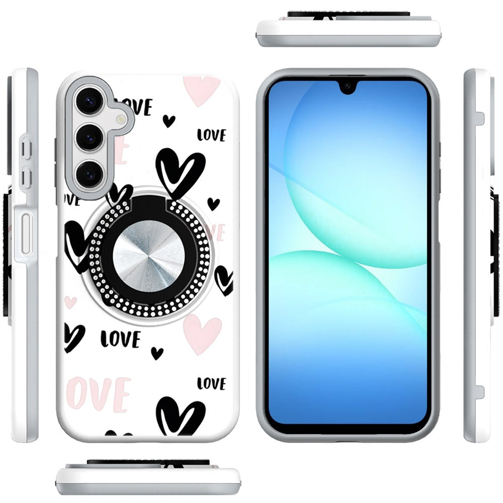 For Samsung Galaxy A17 5G Pattern Design Hybrid with Invisible Ring Stand & Magnetic Back, Shockproof Protective Grip Case Cover