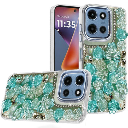 For Samsung Galaxy S25 Fan Edition /Galaxy S25 FE Muti-Color Floral Fashion Bling Crystal 3D Full Diamonds Stones Sparkle Rhinestone Glitter Hybrid Case Cover