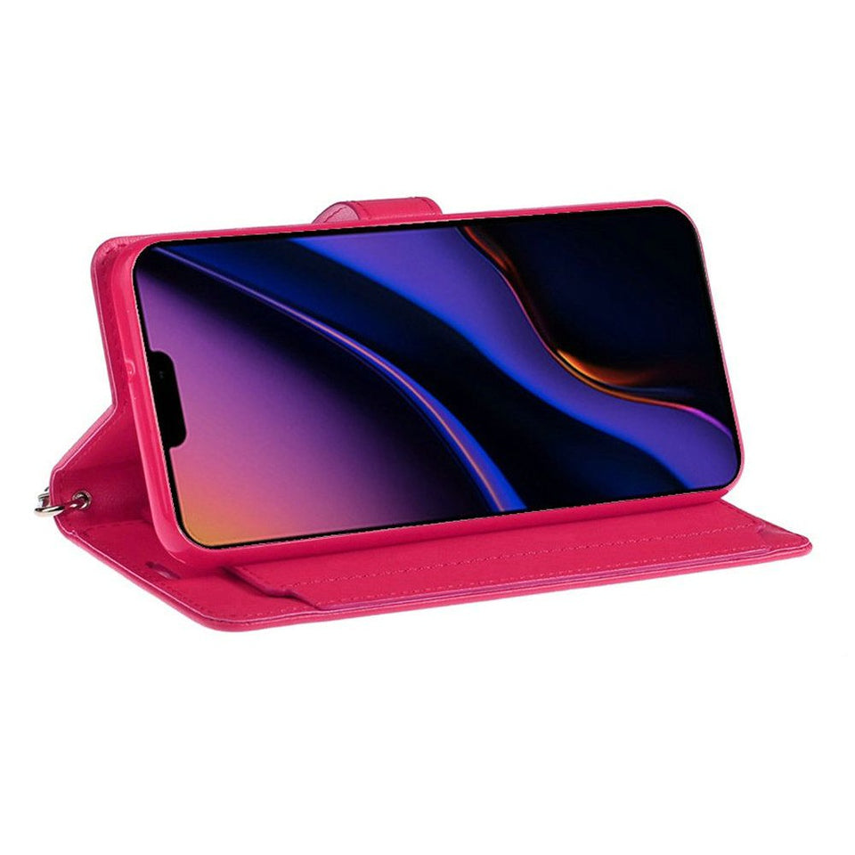 For Apple iPhone SE 4 Wallet Cases PU Leather with Credit Card /ID /Cash Holder Slot Dual Flip Pouch, Stand and Strap Case Cover Hot Pink