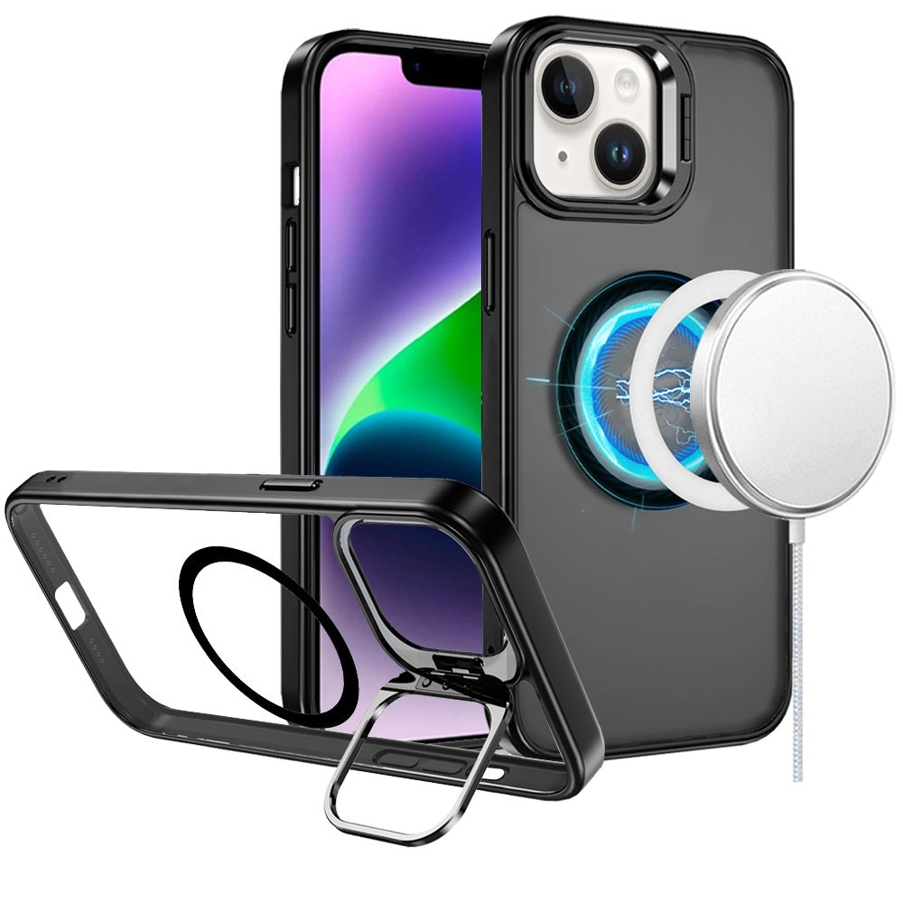 For Apple iPhone 12 Pro Max Heavy Duty Metallic Hybrid Tough TPU with Camera Ring Stand, MagSafe Compatible, Rugged Drop Protection Case Cover