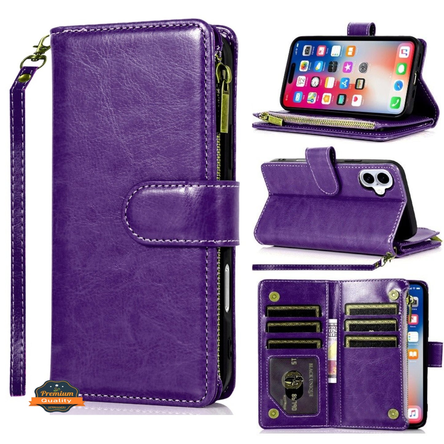 For Samsung Galaxy A17 5G Leather Wallet Case with Zipper, 9 Card Slots, Cash Pocket, Stand & Strap, Clutch Pouch Design Case Cover