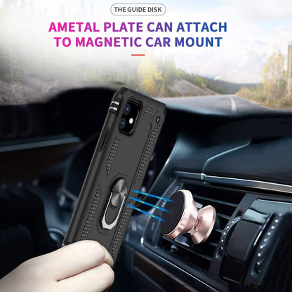 For Apple iPhone 15 (6.1") Shockproof Hybrid Dual Layer PC + TPU with Ring Stand Metal Kickstand Heavy Duty Armor  Phone Case Cover