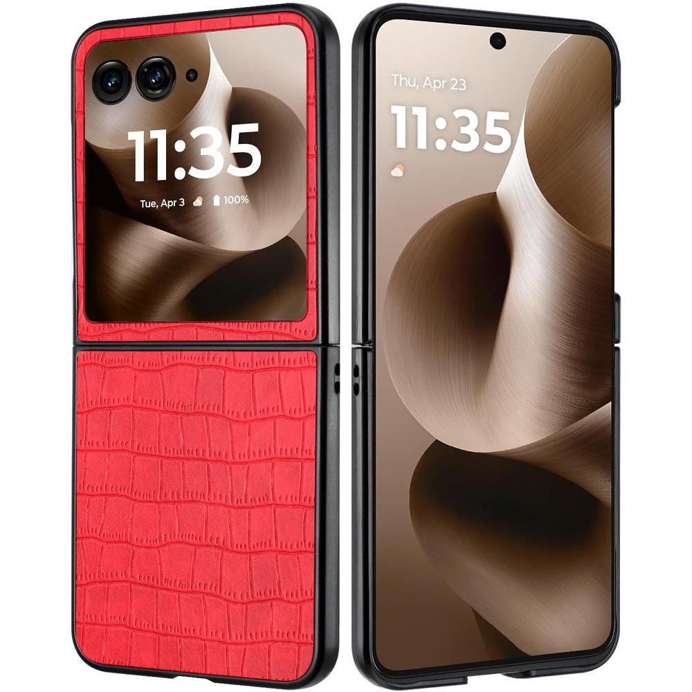 For Motorola Razr+ PLUS (2025 /2024) PU Vegan Leather Case, Premium Snap-On Hard Shell Cover, Slim Fit Protective Matte Finish Case Cover Red