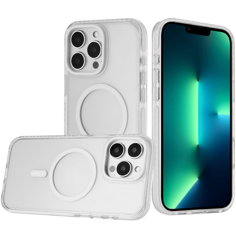 For Apple iPhone 13 Pro Max Transparent Hybrid with Color-Matched Magnetic Circle, Rubber TPU Frame Hard PC Shockproof Case Cover